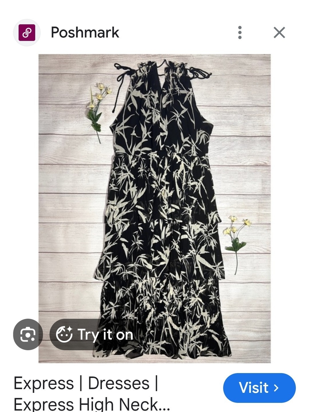 Express Black & Ivory Tiered Halter Maxi Dress